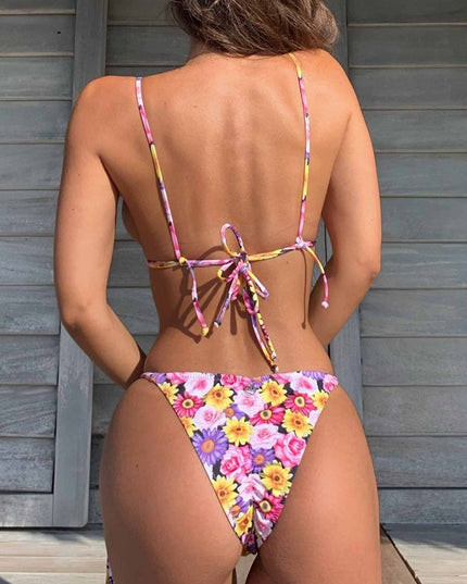 ZASUWA Female Sexy Flower Print Lace-up Bikini Set