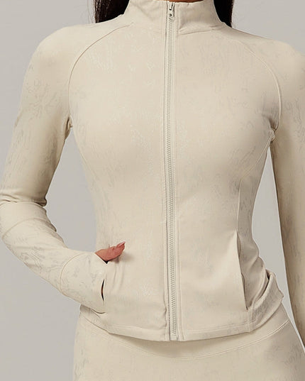 ZASUWA Female Sexy Hot Stamping Print Pocket Thumbhole Jacket