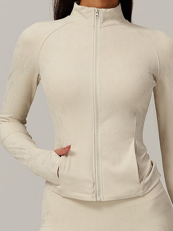 ZASUWA Female Sexy Hot Stamping Print Pocket Thumbhole Jacket