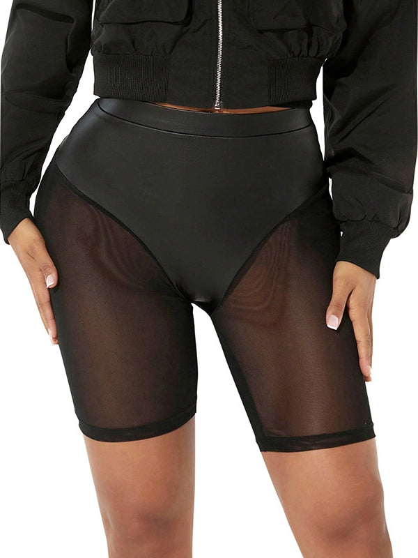 ZASUWA Female Sexy Sheer Mesh Faux Leather High Waist Hip Lift Shorts