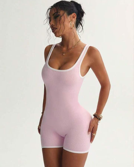 ZASUWA Female Contrast Color Ribbed Scrunch Bum Backless Romper