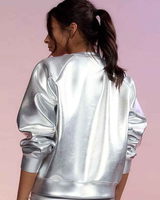 ZASUWA Female Glossy Faux Leather Hoodies