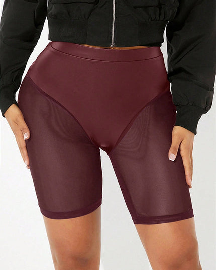 ZASUWA Female Sexy Sheer Mesh Faux Leather High Waist Hip Lift Shorts