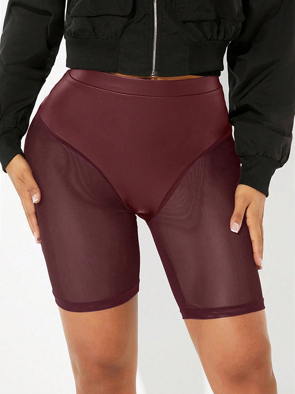 ZASUWA Female Sexy Sheer Mesh Faux Leather High Waist Hip Lift Shorts