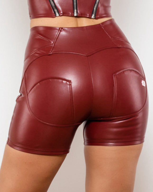 ZASUWA Female Glossy Faux Leather Zipper Pocket Shorts