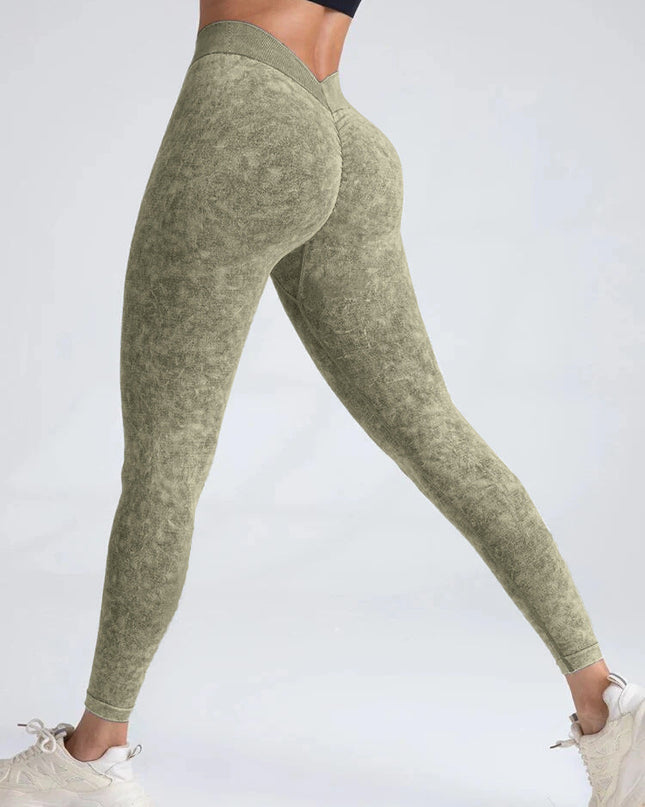 ZASUWA Female Denim Deep V Back Scrunch Bum Leggings