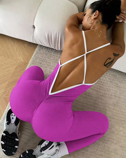 ZASUWA Female Contrast Color Cross Back Ribbed Jumpsuit