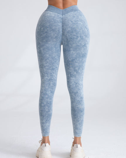 ZASUWA Female Denim Deep V Back Scrunch Bum Leggings