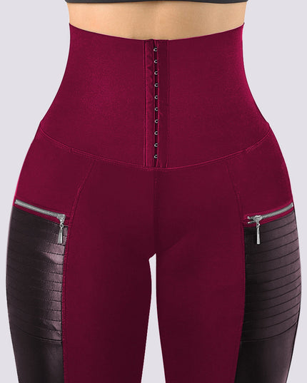 ZASUWA Female Faux Leather Zipper Corset Leggings