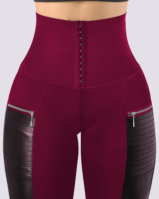 ZASUWA Female Faux Leather Zipper Corset Leggings