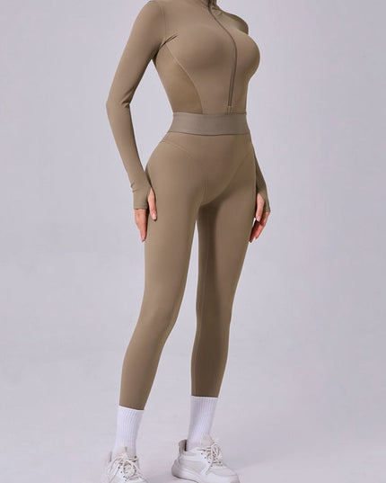 ZASUWA Female Push-Up Mesh Thumbhole Zipper Jumpsuit