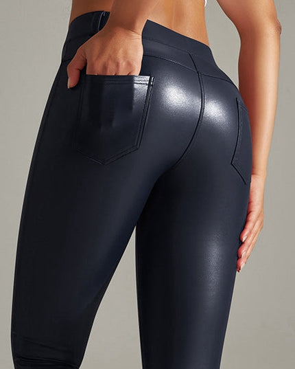 ZASUWA Female Pocket PU Faux Leather Leggings