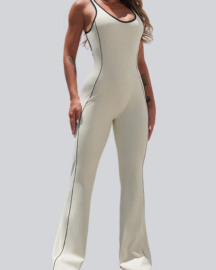ZASUWA Female Backless Stripes Flare Jumpsuit