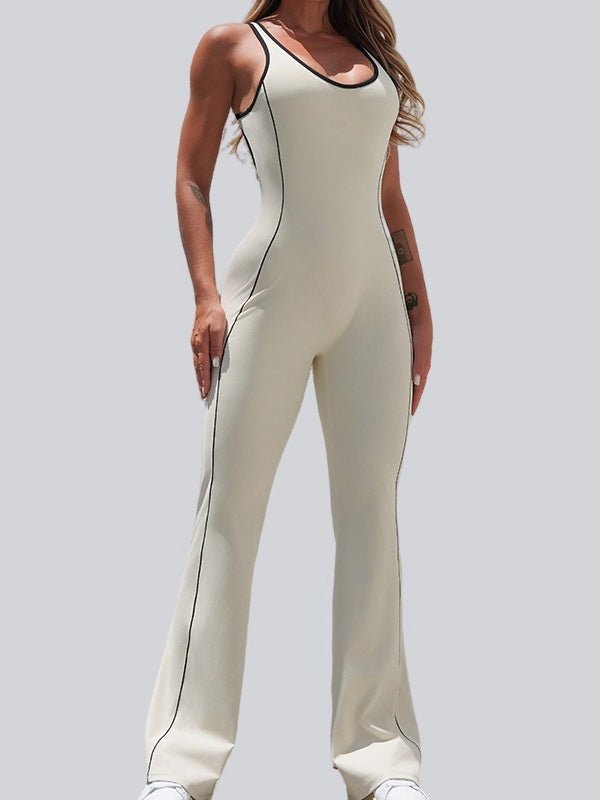 ZASUWA Female Backless Stripes Flare Jumpsuit
