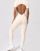 Beige / S / Short Sleeves Jumpsuit