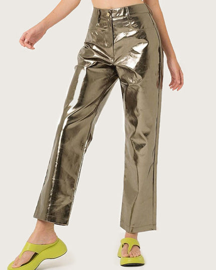 ZASUWA Female Faux Leather PU Glossy Pocket Pants