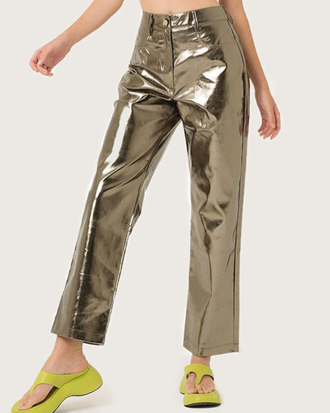 ZASUWA Female Faux Leather PU Glossy Pocket Pants
