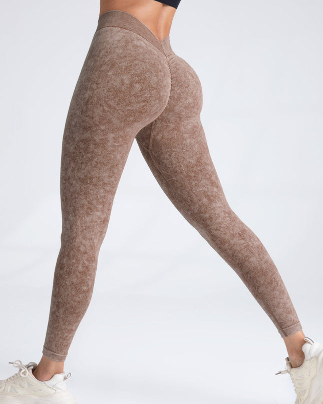 ZASUWA Female Denim Deep V Back Scrunch Bum Leggings