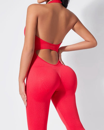 ZASUWA Female Ribbed Backless Halter Scrunch Bum Jumpsuit