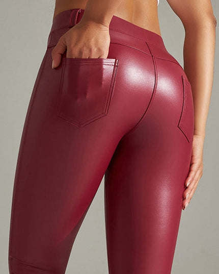 ZASUWA Female Pocket PU Faux Leather Leggings