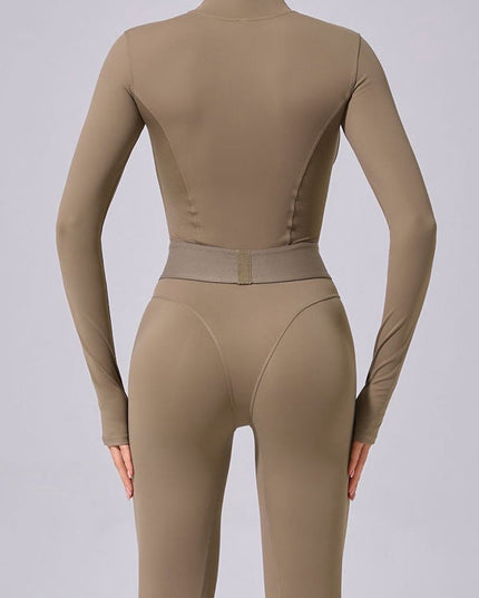 ZASUWA Female Push-Up Mesh Thumbhole Zipper Jumpsuit