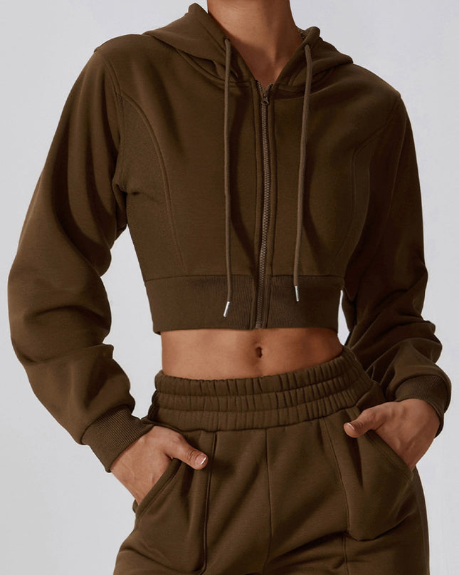 ZASUWA Female Zipper Drawstring Cropped Hoodies