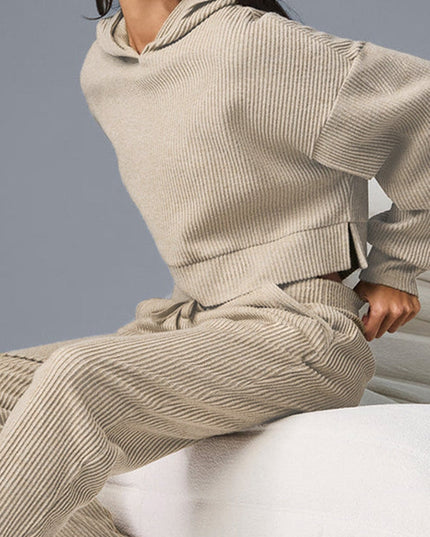 ZASUWA Female Velvet Ribbed Pocket Hooded Tracksuit