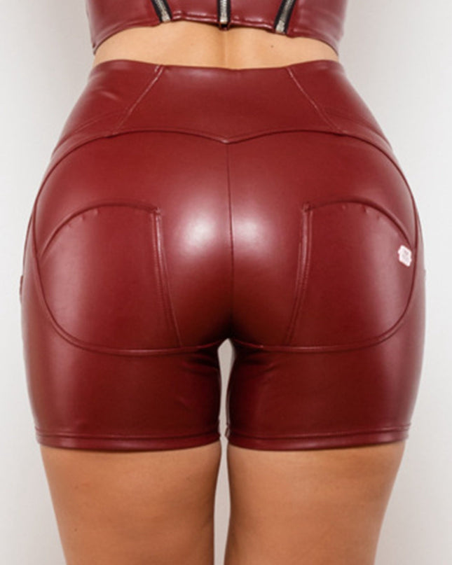 ZASUWA Female Glossy Faux Leather Zipper Pocket Shorts