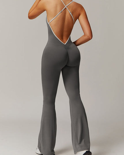 ZASUWA Female Cross Back Stripes Flare Jumpsuit