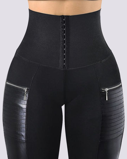 ZASUWA Female Faux Leather Zipper Corset Leggings