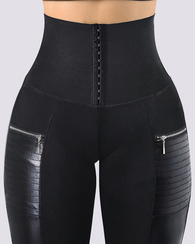 ZASUWA Female Faux Leather Zipper Corset Leggings