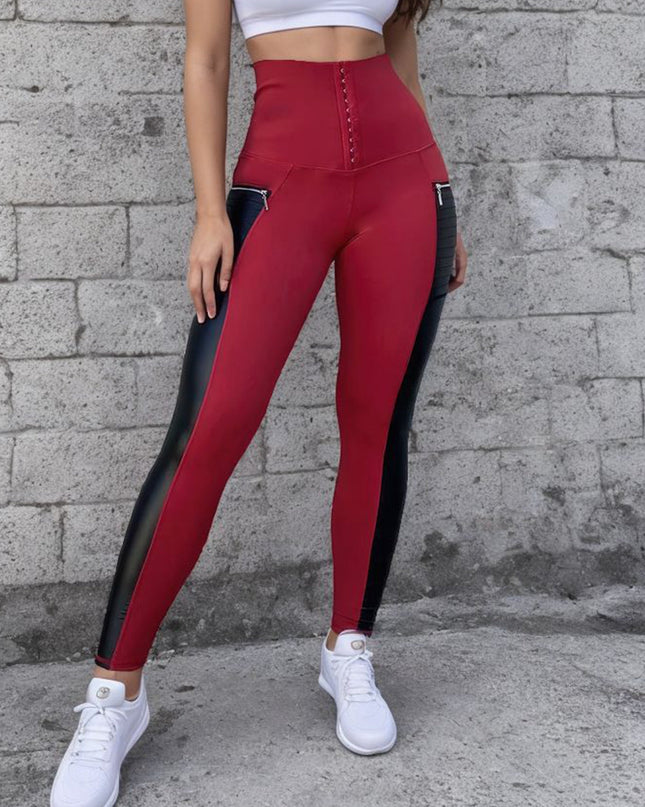 ZASUWA Female Faux Leather Zipper Corset Leggings