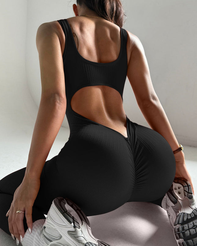 ZASUWA Female  Deep V Back Ribbed Jumpsuit