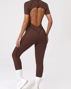 Saddle Brown / S / Short Sleeves Jumpsuit