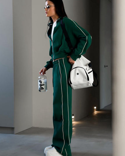 ZASUWA Female Stripes Zipper Pocket Casual Tracksuit