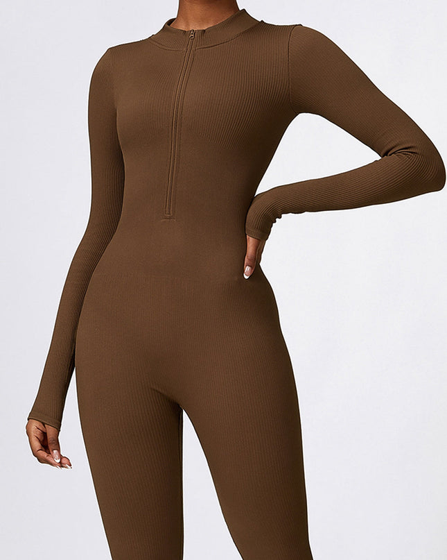 ZASUWA Female Ribbed Zipper Stand Collar Jumpsuit