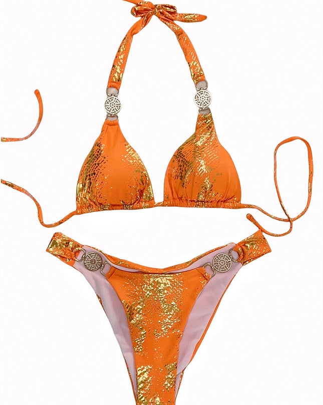 ZASUWA Female Snake Print Faux Leather Bikini Set