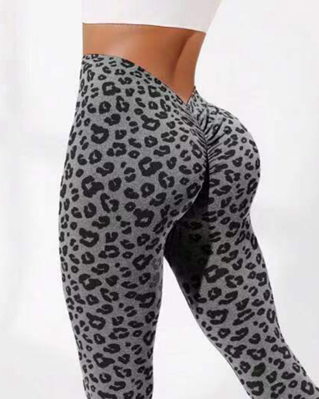 ZASUWA Female Deep V Back Leopard Print Leggings