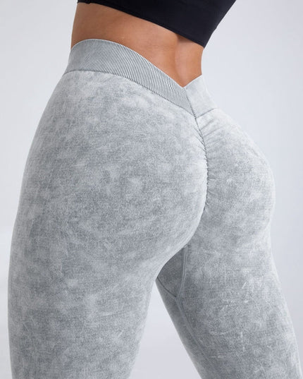 ZASUWA Female Denim Deep V Back Scrunch Bum Leggings