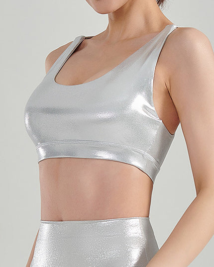 ZASUWA Female Glossy Faux Leather Beautiful Back Sports Bras