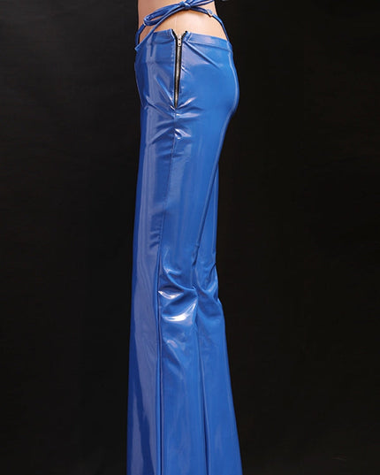 ZASUWA Female Glossy Faux Leather Cutout Flare Leggings