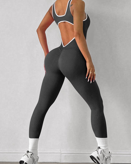 ZASUWA Female Contrast Color Backless Ribbed Jumpsuit