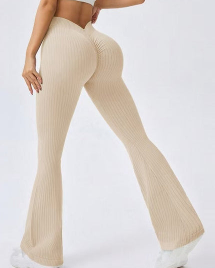 ZASUWA Female Ribbed Deep V Back Flare Scrunch Bum Leggings