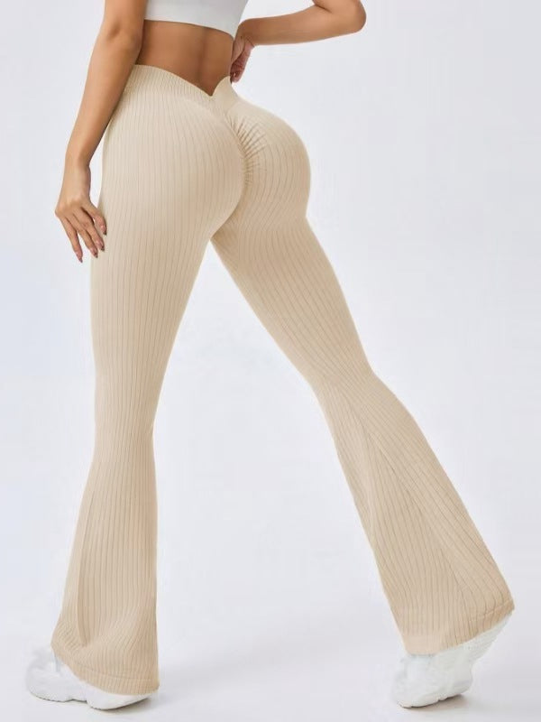 ZASUWA Female Ribbed Deep V Back Flare Scrunch Bum Leggings