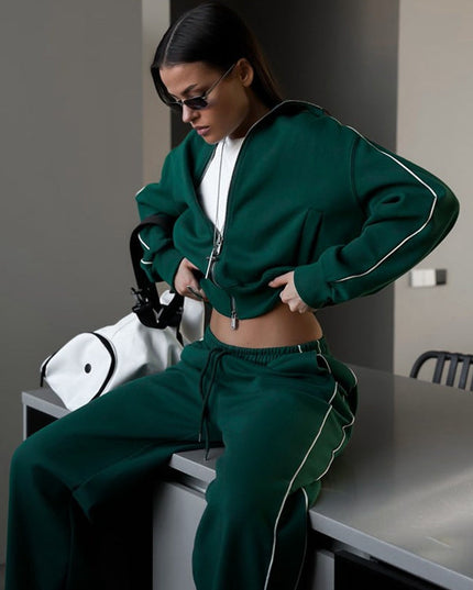 ZASUWA Female Stripes Zipper Pocket Casual Tracksuit