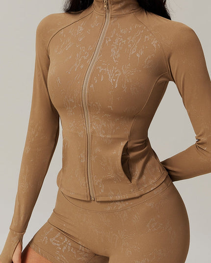 ZASUWA Female Sexy Hot Stamping Print Pocket Thumbhole Jacket