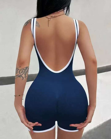ZASUWA Female Contrast Color Ribbed Scrunch Bum Backless Romper