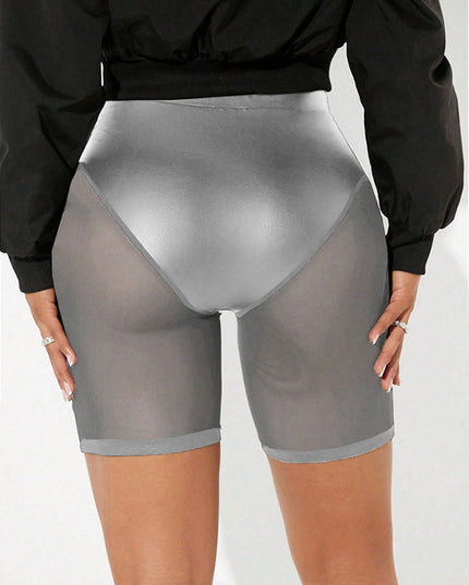 ZASUWA Female Sexy Sheer Mesh Faux Leather High Waist Hip Lift Shorts