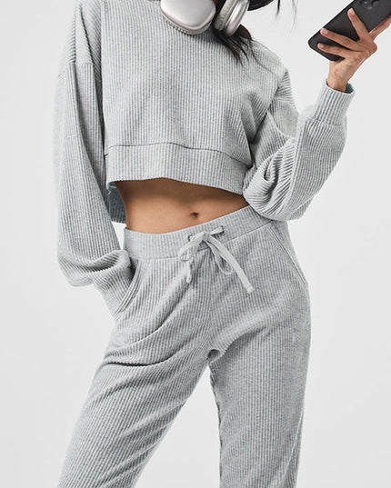 ZASUWA Female Velvet Ribbed Pocket Hooded Tracksuit