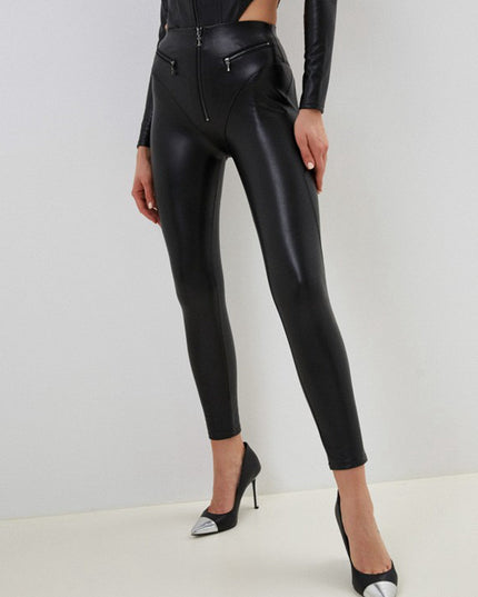 ❤ZASUWA Female PU Zipper Fly-eye Hip-lift Leggings